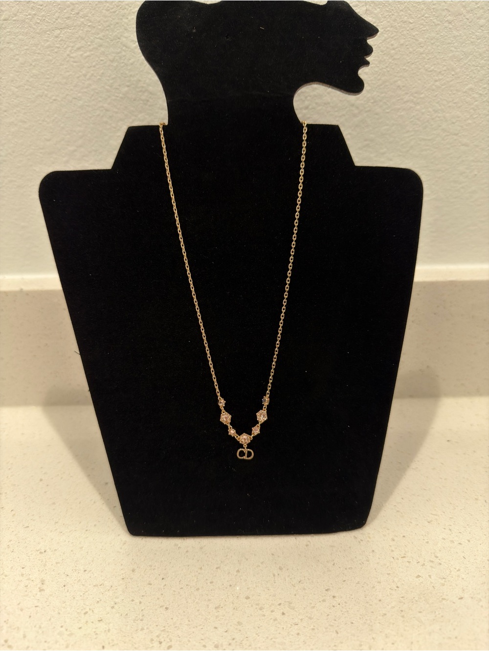 Delicate Rose Gold CD Pendant Necklace with Crystal Accents